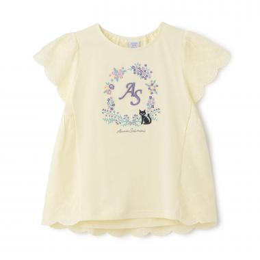 【人気商品再入荷】【直営店で取り扱い無し】花リースネコ刺しゅうTシャツ