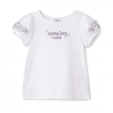 【人気商品再入荷】【直営店で取り扱い無し】袖チュール花ロゴ半袖Tシャツ