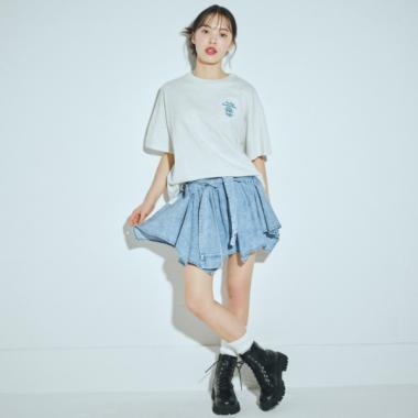 【LTXC】シャツ巻き風デニムキュロット