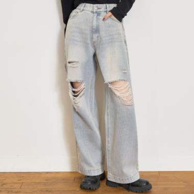 【LTXC】ダメージデニムワイドパンツ