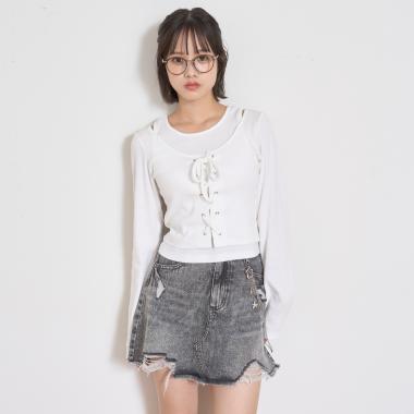 【LTXC】チェーンつきダメージデニムミニスカート