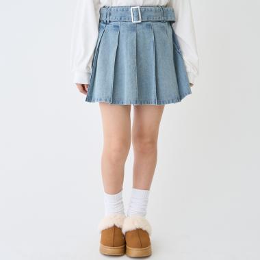 【LTXC】美脚見えベルトつきデニムプリーツスカート