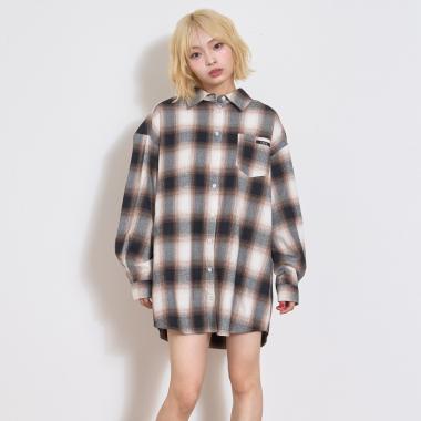 【LTXC】【綿100％】チェックルーズシャツワンピース