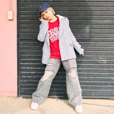 【LTXC】【セット可】ダメージデニムワイドパンツ