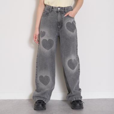 【LTXC】モチーフスプレーデニムワイドパンツ