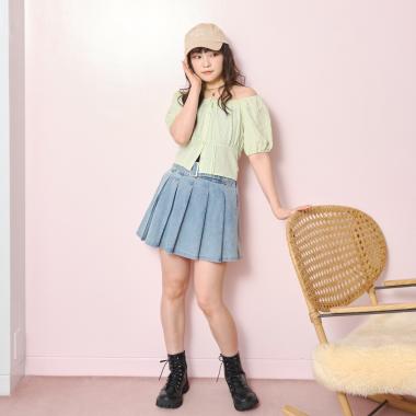 【LTXC】ベルトつきデニムプリーツスカート