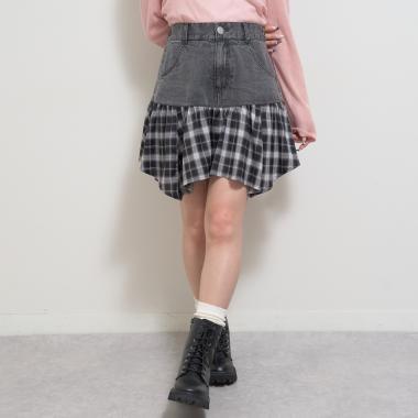 【LTXC】異素材ドッキングヘムミニスカート