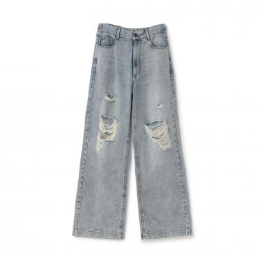 【LTXC/接触冷感】ダメージデニムワイドパンツ