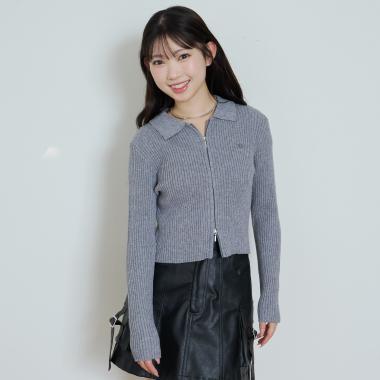 【LTXC】【洗える】リブWジップカーディガン