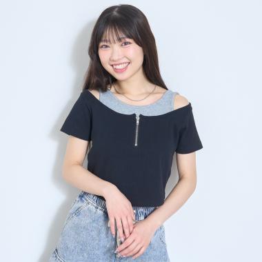 【LTXC/抗菌防臭】オフショルレイヤードテレコT