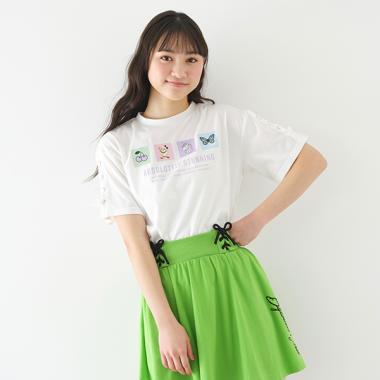 モチーフボックスプリント袖レースアップTシャツ