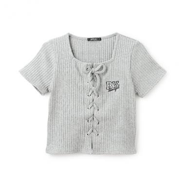 【ニコ☆プチ掲載】【大好評につき再入荷】レースアップ半袖プルオーバー