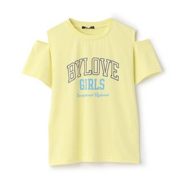 【接触冷感】肩開きテキストTシャツ