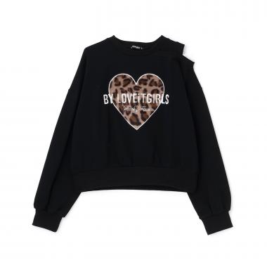 ハートパッチ肩開きトレーナー