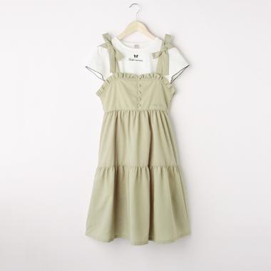 【リピート】【直営店で取り扱い無し】肩リボンワンピース×半袖Tシャツセット