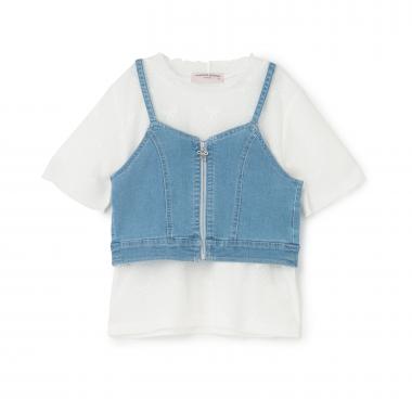 【人気商品再入荷】【直営店で取り扱い無し】デニムビスチェ＆レース半袖Tシャツセット