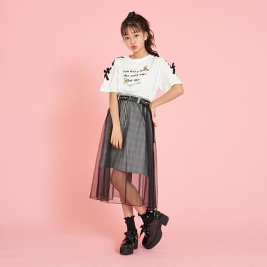 ロゴベルトつきチェックオーバーチュールスカート