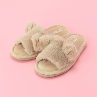 フェイクファークマ耳つきルームシューズ