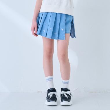 リボン刺しゅう入りラッププリーツショートパンツ