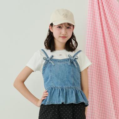ペプラムビスチェ＆トリムレースTシャツセット
