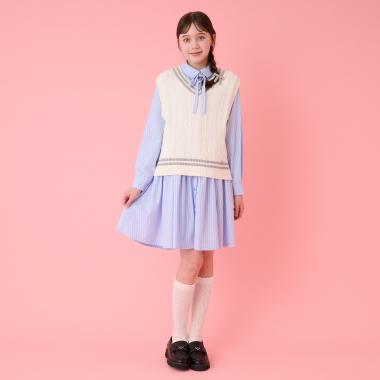 ニットベスト＆シャツワンピースセット