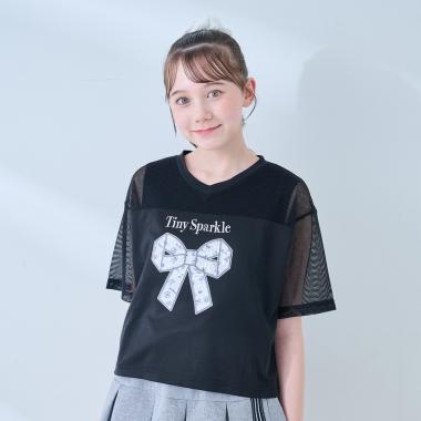 メッシュドッキングリボンアップリケTシャツ＆タンクトップセット