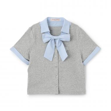 【接触冷感】ボウタイつきドッキングレイヤードTシャツ