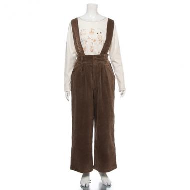 サスペンダーつきコーデュロイハイウエストワイドパンツ