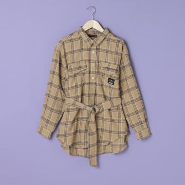 ベルトつきチェックシャツジャケット