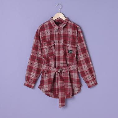 ベルトつきチェックシャツジャケット