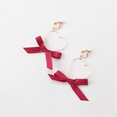 リボン×ハートフープイヤリング