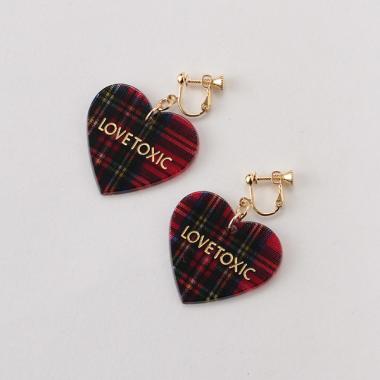 チェック柄ハートイヤリング