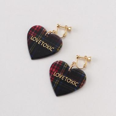 チェック柄ハートイヤリング