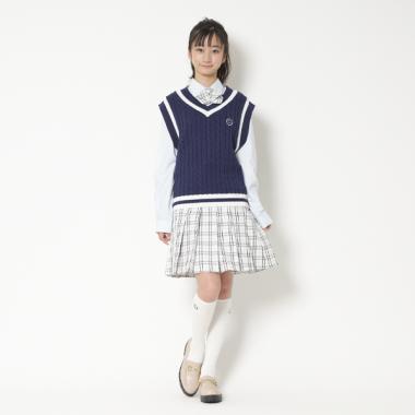 リボンタイつきチェックプリーツスカパン