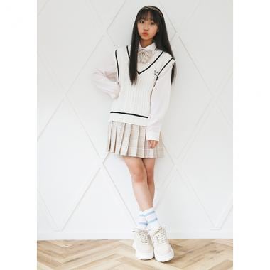 リボンつきチェックプリーツスカパン