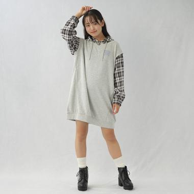 チェックレイヤードワンピース