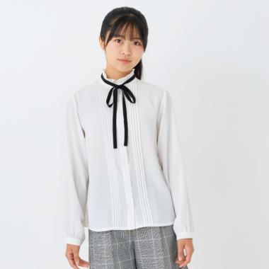 【卒服】【セレモニー】【イージーケア】ボウタイつきスタンドカラーブラウス