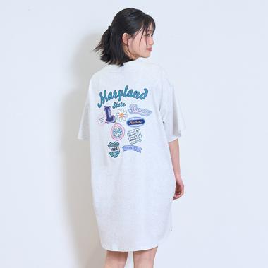 【接触冷感/ひんやり】【GOODPRICE】【綿100％】バックワッペンワンピ