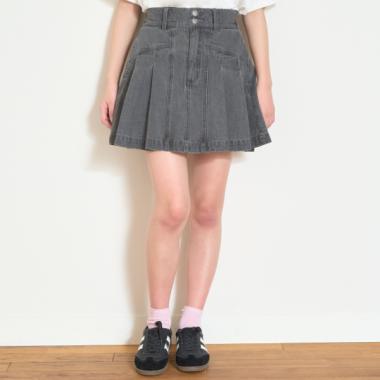 美脚見えデニムプリーツスカパン
