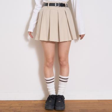 【起毛】ベルトつきプリーツスカート