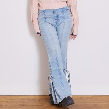 レースアップフレアデニムパンツ