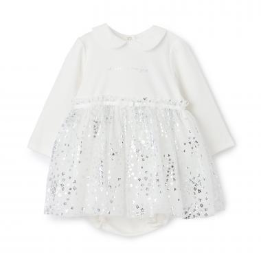 フラワードットチュールドッキングワンピース