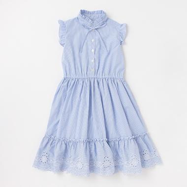 ガールズ ストライプエンブロイダリーワンピース