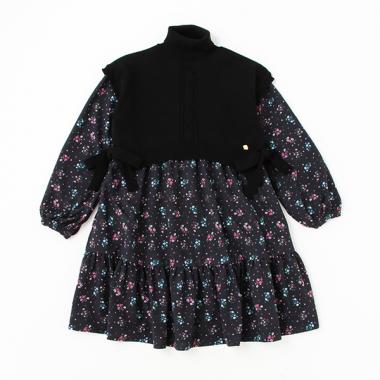 ガールズ クラスターフローラルワンピース&ニットベストセット