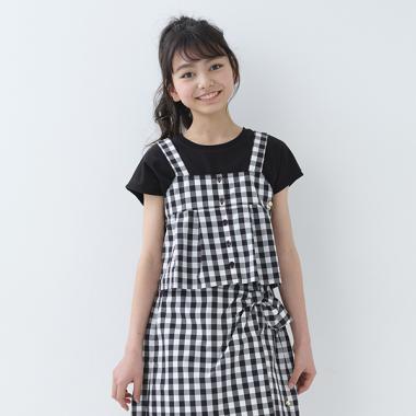 ガールズ ギンガムキャミソール＆カットソーセット