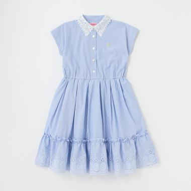 ガールズ ストライプエンブロイダリーワンピース