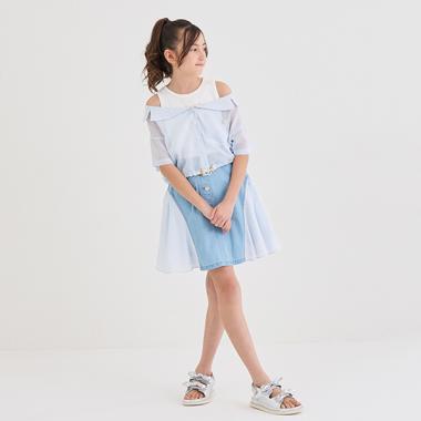 ガールズ ストライプ切り替えデニムスカート