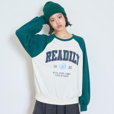 【7days】ラグランチェックロゴトレーナー