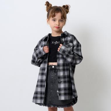 シャドーチェックロゴ刺しゅうロング丈シャツ