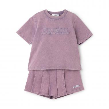 ピグメント加工Tシャツ+プリーツスカートセット